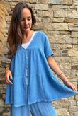 Lina Linen Blend Smock Over Shirt Washed Denim